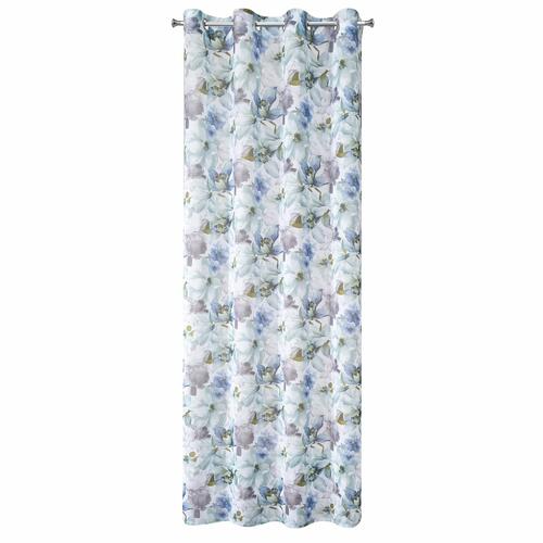 Dekoračná záclona s krúžkami - Bella modrobiele kvety, 140 x 250 cm